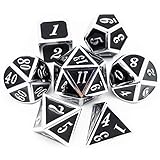 Haxtec 7PCS Metal Dice Set Silver Black D&D Dice for Dungeons and Dragons Games-Silver Black