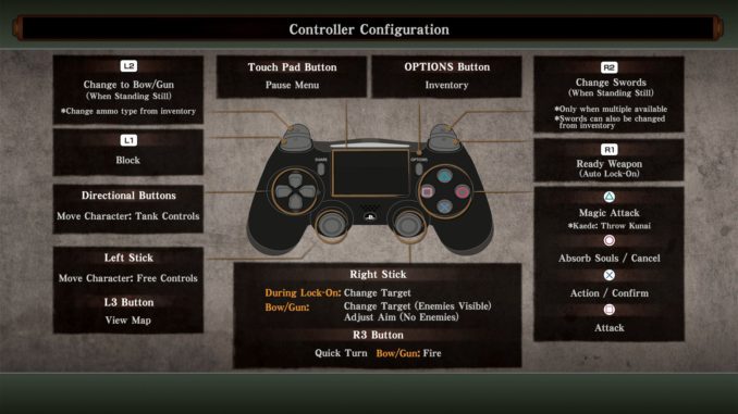 Onimusha Warlords PS4 Controls